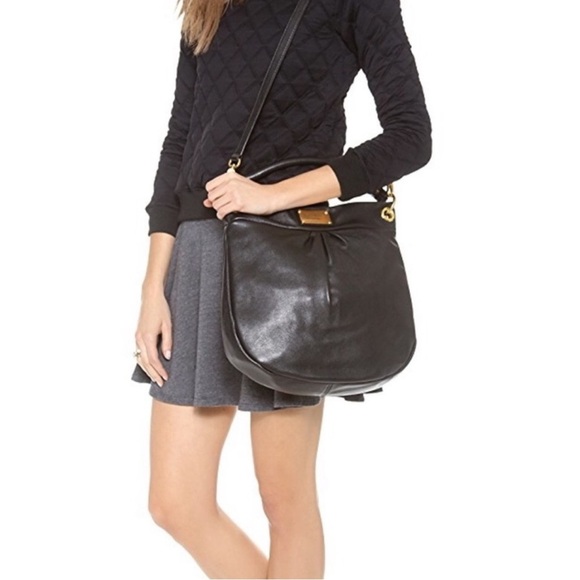Marc By Marc Jacobs Bag Classic Q Hillier Pebbled Leather Hobo Minimalist Black - Picture 3 of 16
